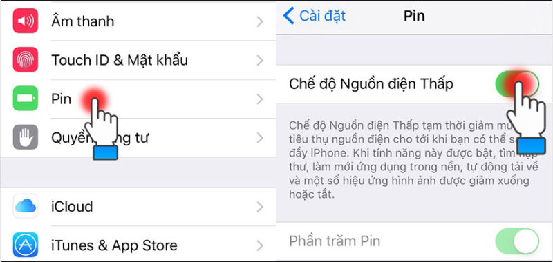 bật chế độ tiết kiệm pin cho iphone