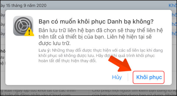 cách lấy lại danh bạ iphone