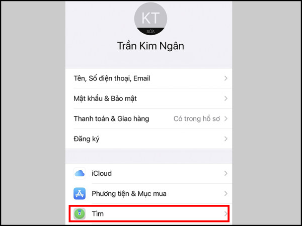 cài đặt tìm iphone