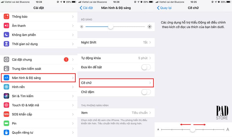 điều chỉnh cỡ chữ iphone