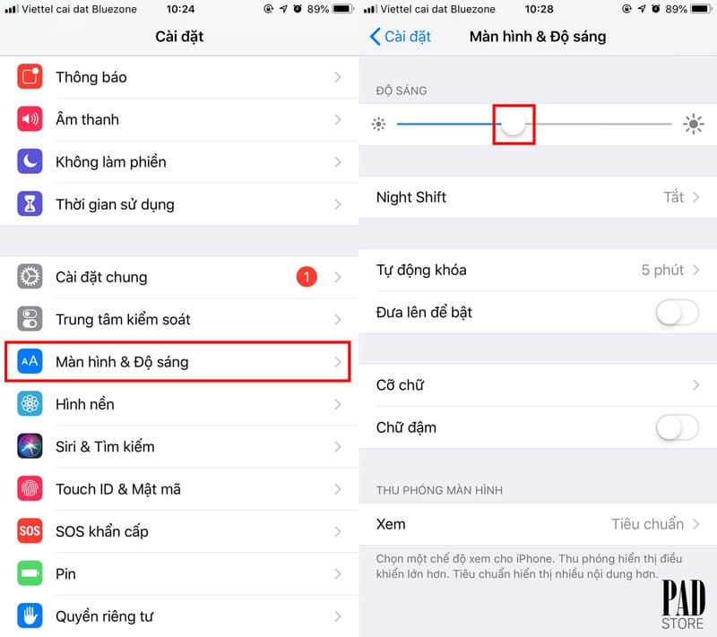 điều chỉnh độ sáng màn hình iphone