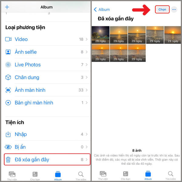 khôi phục ảnh đã xóa trên iPhone
