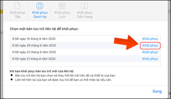 tìm lại danh bạ trên iphone